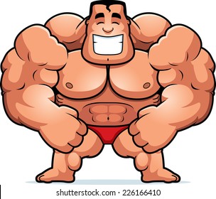 A cartoon illustration of a bodybuilder flexing.