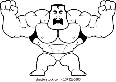 A cartoon illustration of a bodybuilder looking angry.