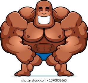A cartoon illustration of a bodybuilder smiling.