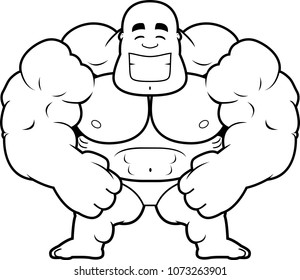 A cartoon illustration of a bodybuilder smiling.