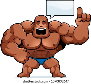 A cartoon illustration of a bodybuilder talking.