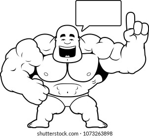 A cartoon illustration of a bodybuilder talking.