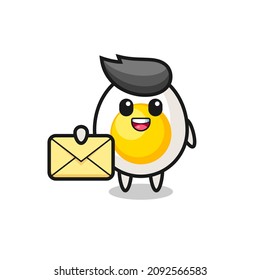 cartoon illustration of boiled egg holding a yellow letter , cute style design for t shirt, sticker, logo element