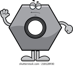Cartoon illustration of a bolt with a grumpy expression. 