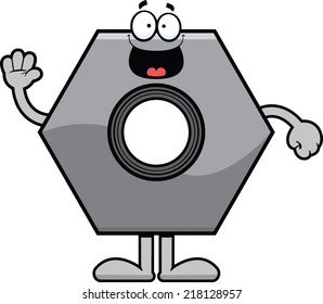 Cartoon illustration of a bolt with a happy expression. 