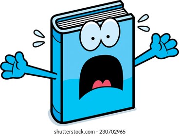 A cartoon illustration of a book looking scared.