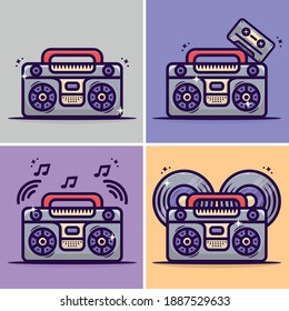 cartoon illustration of boombox with cassette, and vector music