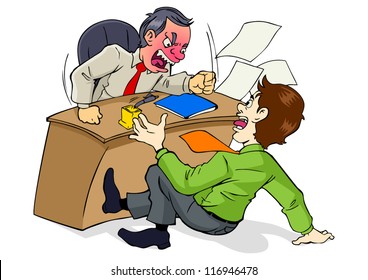 Cartoon illustration of a boss who is upset to his employee