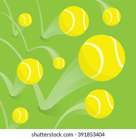 Cartoon illustration of bouncing tennis balls