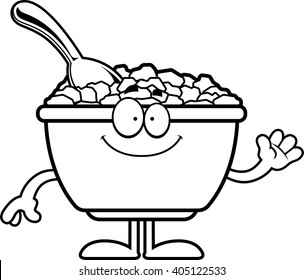 A cartoon illustration of a bowl of cereal waving.