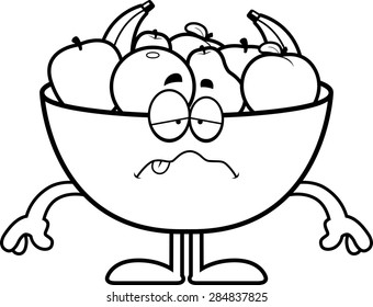 A cartoon illustration of a bowl of fruit looking sick.