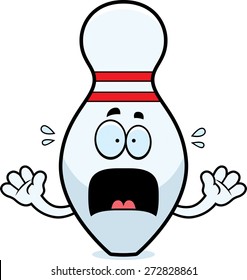 A cartoon illustration of a bowling pin looking scared.