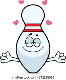 A cartoon illustration of a bowling pin ready to give a hug.