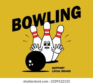 Cartoon illustration of bowling vector t shirt design, vector graphic, typographic poster or tshirts street wear and Urban style