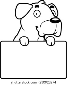 A cartoon illustration of a Boxer dog with a sign.
