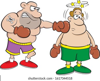 Cartoon illustration of a boxer punching another boxer in a fight.