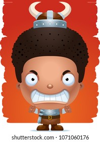 A cartoon illustration of a boy barbarian with an angry expression.