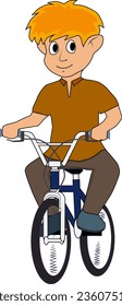 Cartoon illustration of a boy and bicycle