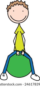 Cartoon illustration of a boy bouncing on jumping ball