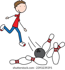 Cartoon illustration of a boy bowling