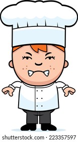 A cartoon illustration of a boy chef looking angry.