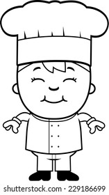 A cartoon illustration of a boy chef standing and smiling.