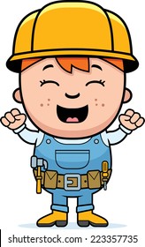 A cartoon illustration of a boy construction worker looking excited.