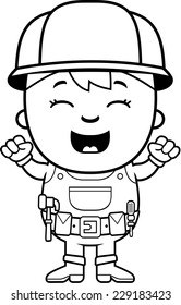 A cartoon illustration of a boy construction worker looking excited.