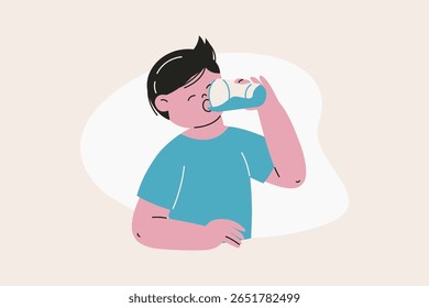 Ilustração de Desenho Animado de Boy Drinking Water