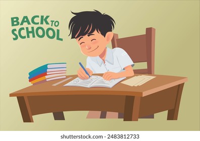 Cartoon-Illustration eines Jungen in der Grundschule Mathematik mit zurück zur Schule Text - Vektorgrafik