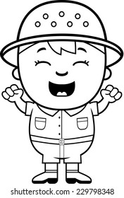 A cartoon illustration of a boy explorer looking excited.