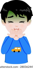 Cartoon Illustration of a Boy Feeling Nauseous