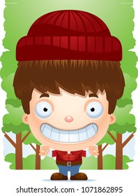 A cartoon illustration of a boy lumberjack smiling.