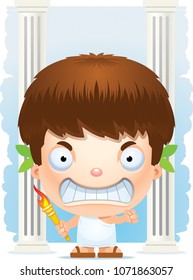 A cartoon illustration of a boy Olympian with an angry expression.