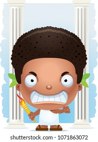 A cartoon illustration of a boy Olympian with an angry expression.