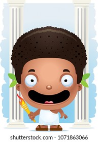 A cartoon illustration of a boy Olympian smiling.
