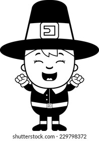 A cartoon illustration of a boy pilgrim looking excited.