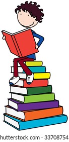 Cartoon illustration of a boy reading a book