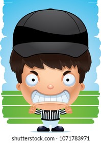 A cartoon illustration of a boy referee with an angry expression.