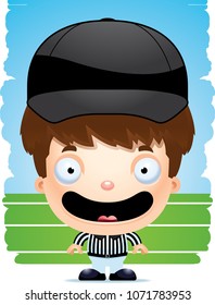 A cartoon illustration of a boy referee smiling.