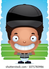 A cartoon illustration of a boy referee smiling.