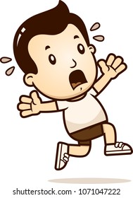A cartoon illustration of a boy running in a panic.
