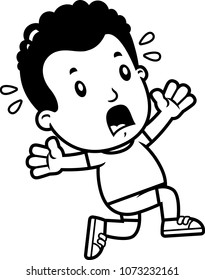 A cartoon illustration of a boy running in a panic.