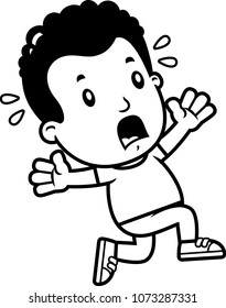 A cartoon illustration of a boy running in a panic.