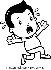 A cartoon illustration of a boy running in a panic.