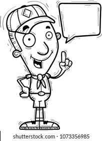 A cartoon illustration of a boy scout talking.