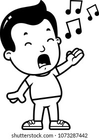 A cartoon illustration of a boy singing.