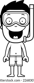 A cartoon illustration of a boy with a snorkeling mask on.