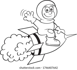 Cartoon illustration of a boy in a space suit riding a space ship.