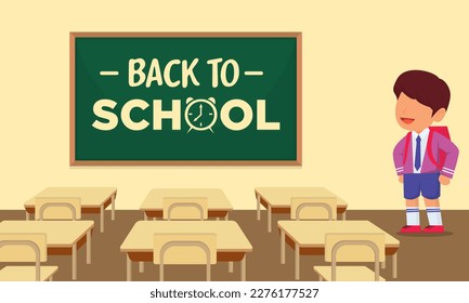 cartoon illustration of boy student back to school